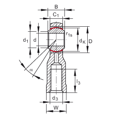 桿端軸承 GIKSR10-PS, 根據(jù) DIN ISO 12 240-4 標(biāo)準(zhǔn)，特種鋼材料，帶右旋內(nèi)螺紋，免維護(hù)