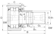 螺栓型滾輪 PWKRE40-2RS, 軸向引導(dǎo)，滿裝圓柱滾子，帶偏心擋圈，兩側(cè)唇密封