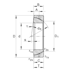 角接触关节轴承 GE100-SX, 根据 DIN ISO 12 240-2 标准，需维护