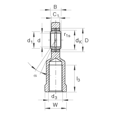 杆端轴承 GIR50-DO-2RS, 根据 DIN ISO 12 240-4 标准，带右旋内螺纹，需维护，两侧唇密封