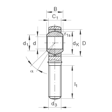 桿端軸承 GAKR20-PB, 根據(jù) DIN ISO 12 240-4 標(biāo)準(zhǔn)，帶右旋外螺紋，需維護(hù)