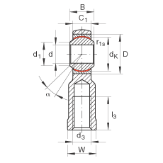 杆端轴承 GIKR22-PW, 根据 DIN ISO 12 240-4 标准，带右旋内螺纹，需维护