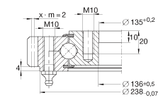 四点接触球轴承 VA140188-V, 有外齿，两侧唇密封