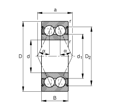 角接触球轴承 3803-B-2Z-TVH, 双列，双侧间隙密封，接触角 α = 25°