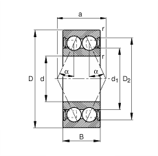 角接触球轴承 3805-B-2RSR-TVH, 双列，双侧唇密封，接触角 α = 25°